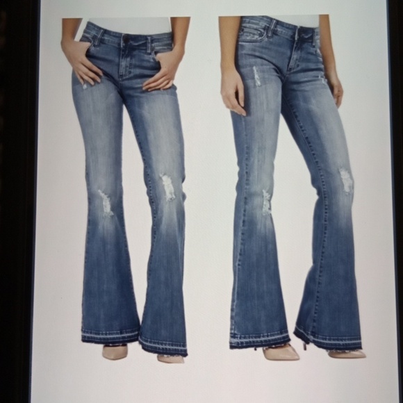 Kut from the Kloth Denim - Kut From The Cloth Elena Super Flare Raw Hem Mid Rise  Long Womens 4